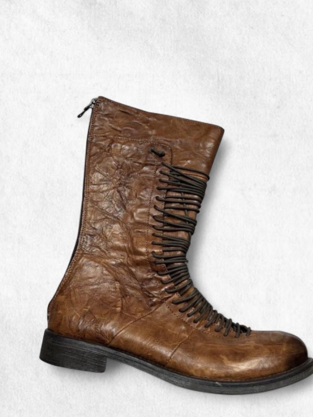 Made in Italy full Brown leather ankle boots with distressed - Picture 2 of 6